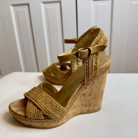 Stuart Weitzman Minx Stappy Wedges Shoes with Cork and Raffia Size 7 - Picture 15 of 16